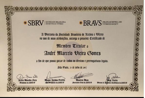 Membro Titular — Sociedade Brasileira de Retina e Vítreo (SBRV/BRAVS), 2017