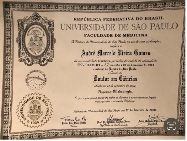 Doutor em Ciências — Programa de Oftalmologia — Universidade de São Paulo — Faculdade de Medicina, 2007