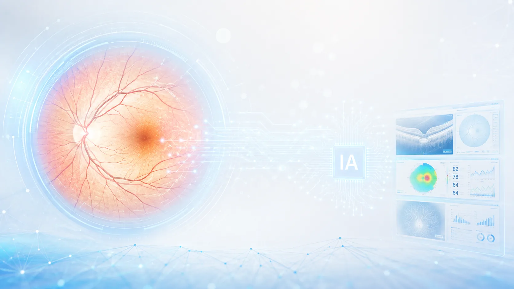 Imagem clínica de retina com análise por inteligência artificial