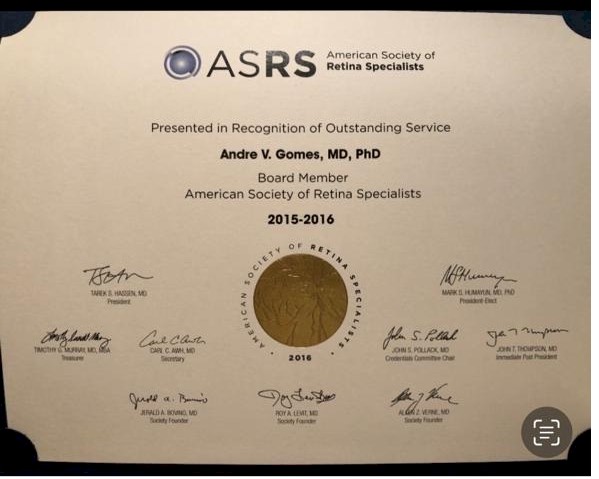 Board Member — Outstanding Service — American Society of Retina Specialists (ASRS), 2015–2016